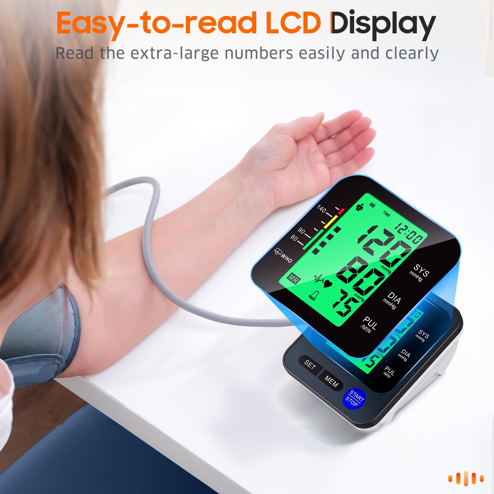 Blood Pressure Monitors for Home Use, Digital Blood Pressure Machine with 3-Color Backlit Hypertension Display, Upper Arm Large Cuff (8.7