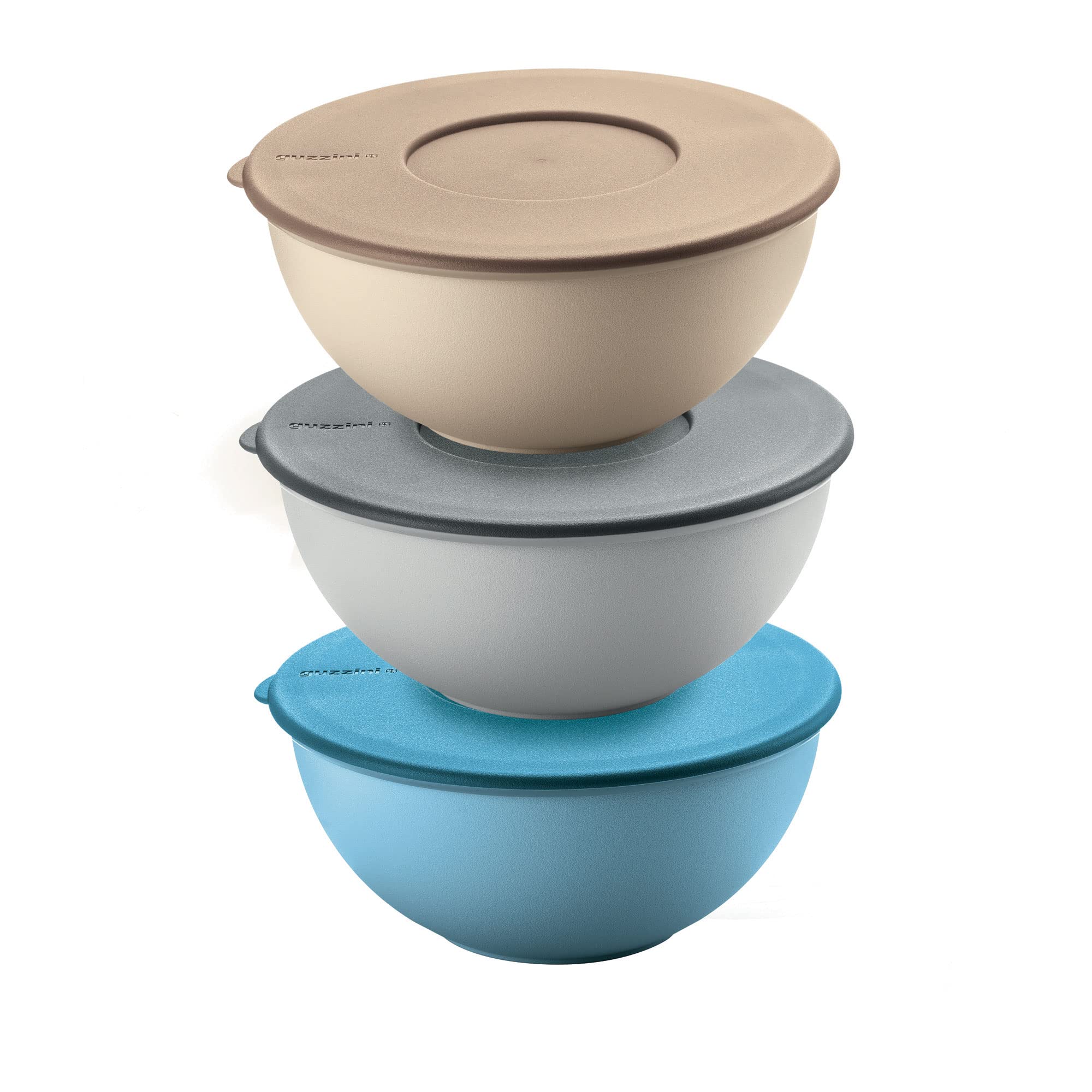 Fratelli Guzzini Set of 3 Containers with Lids, 16 cm, Beige/Grey/Blue