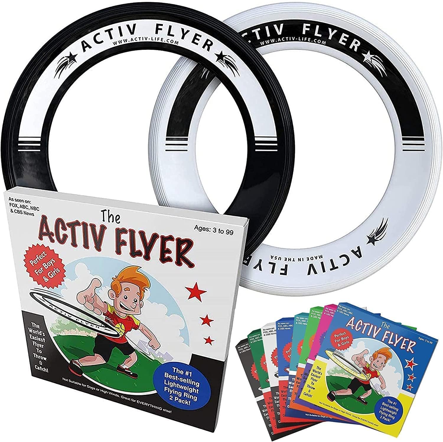 Activ Life The Active Flyer Flying Disc: Aerodynamic Frisbee Rings, Outdoor Toys & Summer Fun Beach Toys for Kids, Boys or Girls of all Ages, The Perfect Outdoor Toy Gift, 2pack, White/Black