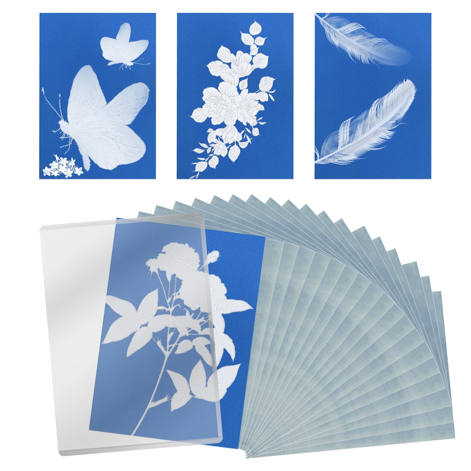 LUTER 32pcs Cyanotype Printing Paper Kit, Sun Art Drawing Paper High Sensitive Nature Sun/Solar Paper Sunprint Activated Sun Printer Paper with Plastic Tool for Kids Adults DIY Project Crafts
