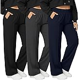 Neer 3 Pack Women's Plus Size Sweatpants, Wide Leg Lounge Pants Elastic Waist Baggy Pant with Pockets Casual Loose Fit Bottom