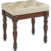 Vanity Bench Stool with Upholstered Seat, Piano Bench with Solid Wood Carving Legs, Home Chairs Button Padded Cushion, Makeup