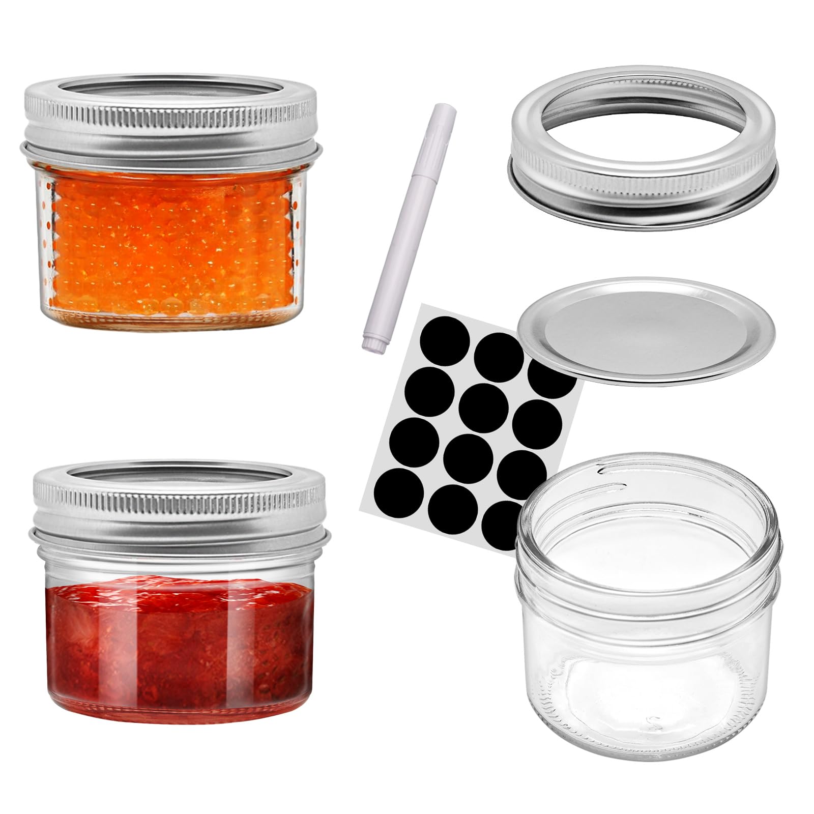 View 1 of **ONLY ONE JAR** 2Pcs 4oz Mason Jars Airtight Lids Glass Canning Jars 120ml Regular Lids Spice Jars Honey Jars for Yogurt,Jam,Spice,Overnight Oats Canning, Preserving,Decorations,Jelly,Dessert (2)