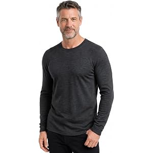 MERINNOVATION Size M 250GSM Merino Wool Base Layer Top for Men - Color Dark Grey 100% Merino Wool Crew Neck Shirt Men's Long