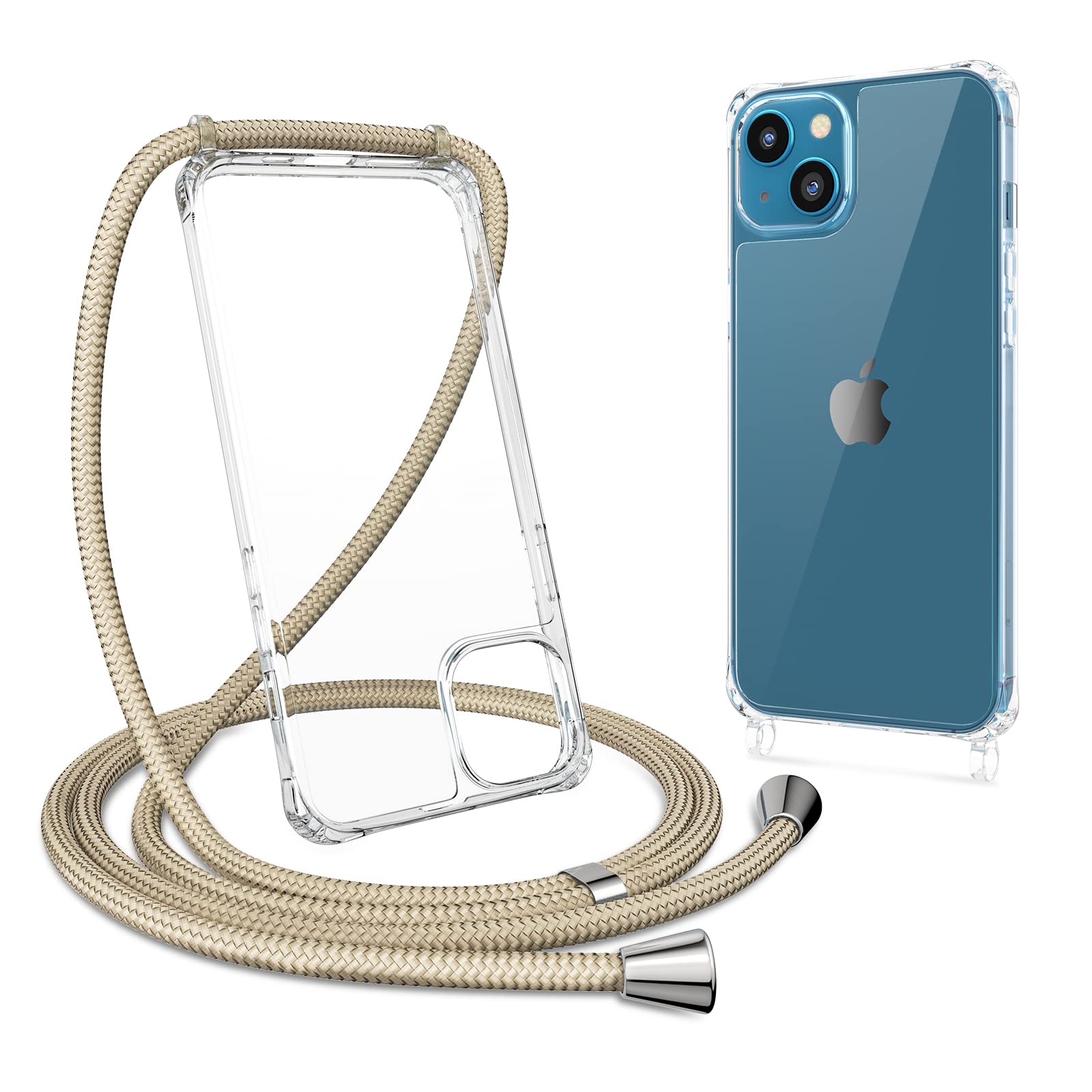 ZTOFERA Crossbody Lanyard Case for iPhone 14 Plus, Ultra Clear Hard Back with Soft Bumper Protective Phone Case with Strap Adjustable Neck Cord Necklace Shockproof Cover for iPhone 14 Plus, Khaki