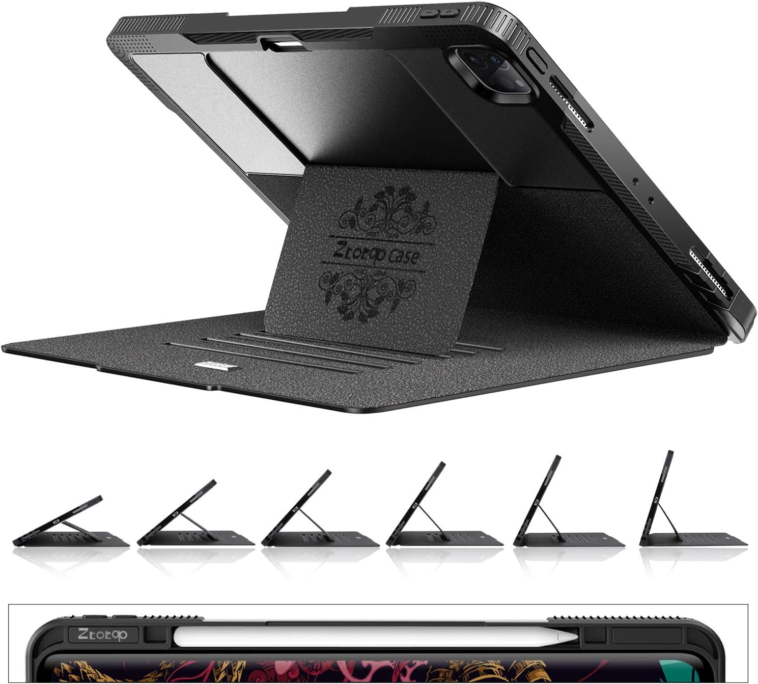 Photo 1 of ZtotopCases for New iPad Pro 12.9 Inch 6th/5th/4th Generation 2022/2021/2020, [6 Magnetic Stand Angles] Protective Cover with Pencil Holder, Auto Wake/Sleep, Black