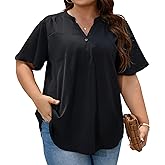 Auciccoo Plus Size Women's Blouse V Neck Floral Print Summer Short Sleeve Tops Shirts Flowy Loose Fit US Sizes 16-28