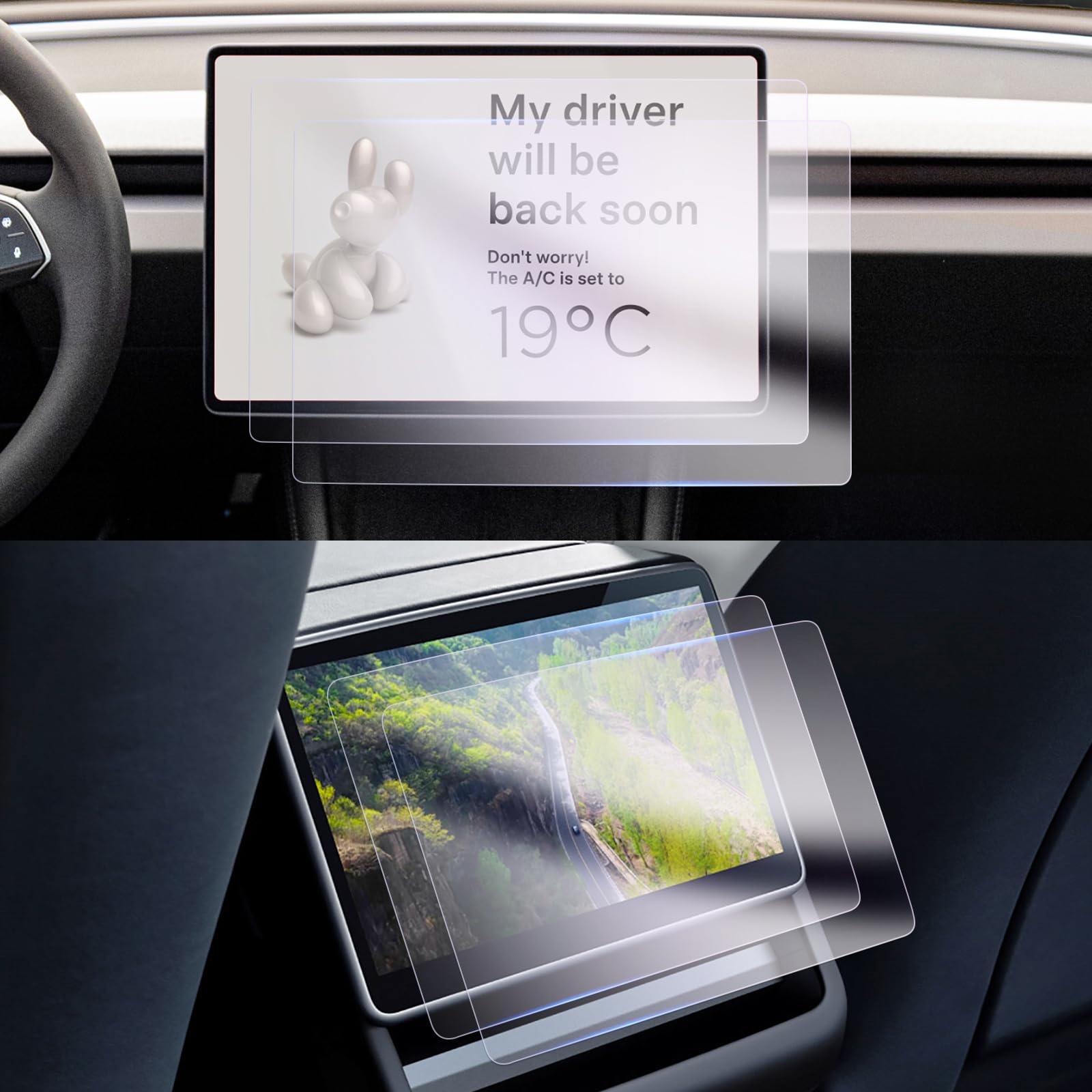 GAFAT [Pack of 4] Tesla Model Y Juniper 2025 2026/ Model 3 2024 2025 15.4" Navigation + 8" Touchscreen Rear Screen Protector, Nano Protective Film Protector for Model 3 Highland, 6H Anti-Scratch