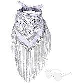 JIANGLAI Fringe Rhinestone Bandana with Heart Sunglasses, Disco Cowgirl Bachelorette