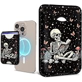 Mavellin for Magsafe Magnetic Phone Wallet, Skeleton Book Magnetic Credit Card Holder Case, Slim RFID Vegan Leather Magnet Wallet Women, Stick on Back for iPhone 16 15 14 13 12 Pro Promax, 3 Cards