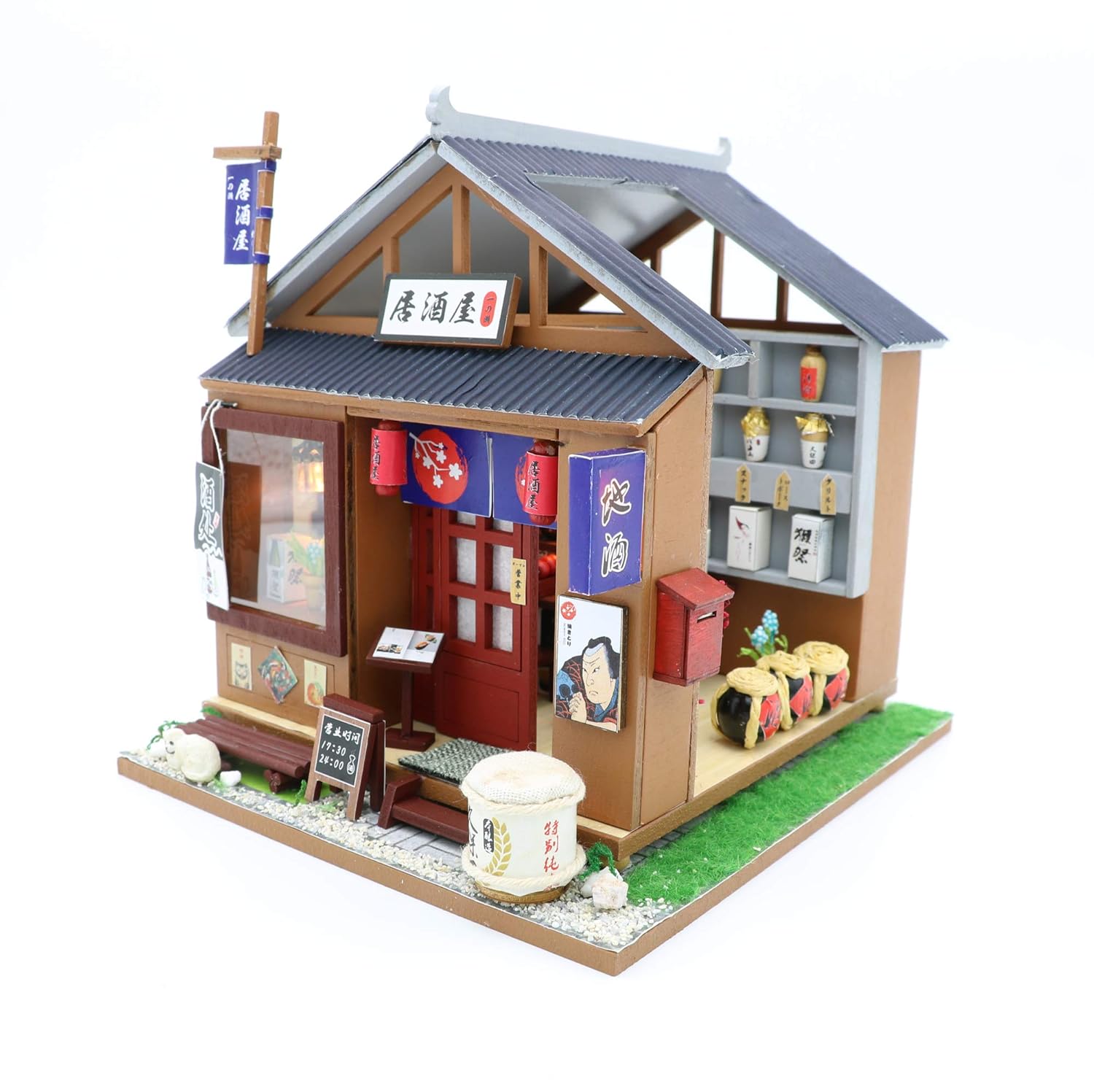 Cool Beans Boutique Miniature DIY Dollhouse Kit Wooden Japanese Izakaya Bar & Grill Bistro with Dust Cover - Architecture Model kit (English Manual) - M037Z Izakaya Japanese Bar M037Z
