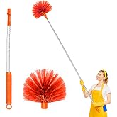 Bluocean Cobweb Duster with Extension Pole, 90" Spider Web Brush, Orange | Cobweb duster with extension pole &amp; stainless steel telescopic handle. For ceilings, fans &amp; corners. Collapses to 15.7".