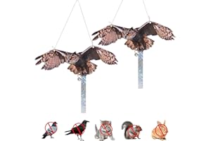 OFFICREATIVE Bird Scarer, 2Pack Fake Owls to Keep Birds Away, Reflective Owl Hanging Decoration, Dual-Side Printed Raster Fake Hawk Eagle to Keep Birds Away from Garden Patio Windows