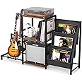 Sephyroth Guitar Stand Record Player Stand with 3-Tier Vinyl Record Storage and 2-Tier for Acoustic, Electric Guitar, Bass, Suitable Music Display Room, Living Room Bedroom
