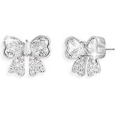 Sonateomber Gold Silver Bow Rhinestone Stud Earrings for Women, Trendy Sparkly Heart CZ Bowknot Earring Prom Wedding Birthday Fashion Accessories Jewelry Gift