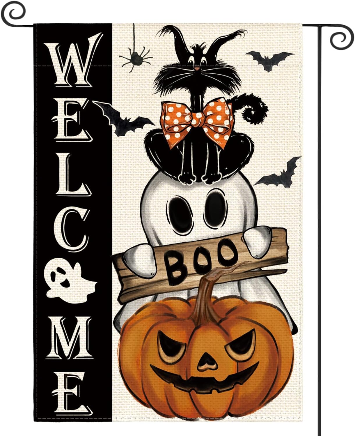 Flags - AVOIN colorlife Halloween Ghost Cat Boo Garden Flag 12x18 Inch Double Sided Outside, Welcome Holiday Yard Outdoor Decorative Flag