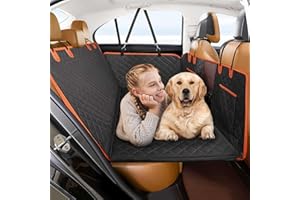 NEEZUKAR Back Seat Extender for Dogs, Hard Bottom Dog Car Seat Cover for Back Seat with Mesh Window,100% Waterproof Pet Dog Hammock for Car SUV Backseat Protector Travel Camping Bed (Black)
