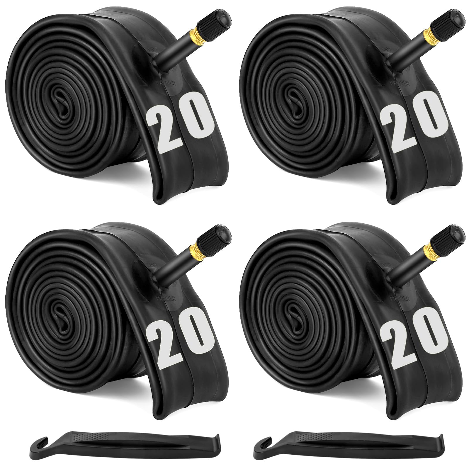 Photo 1 of 4 Pack 20" Bike Tubes with 2 Tire Levers, Bicycle Inner Tube Schrader Valve Fit 1.75/1.95/2.10/2.125, Bike Inner Tube for Road/MTB/Kids Bike by Hydencamm