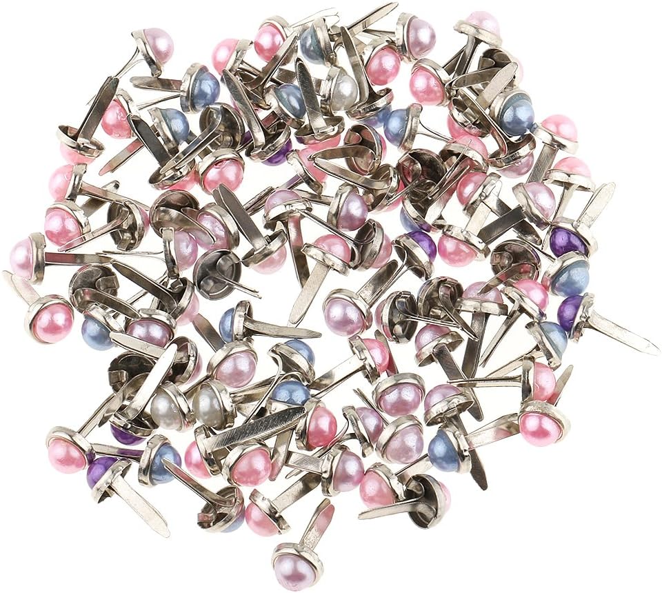 Jili Online 200 Pieces Metal Pearl Head Brads Paper