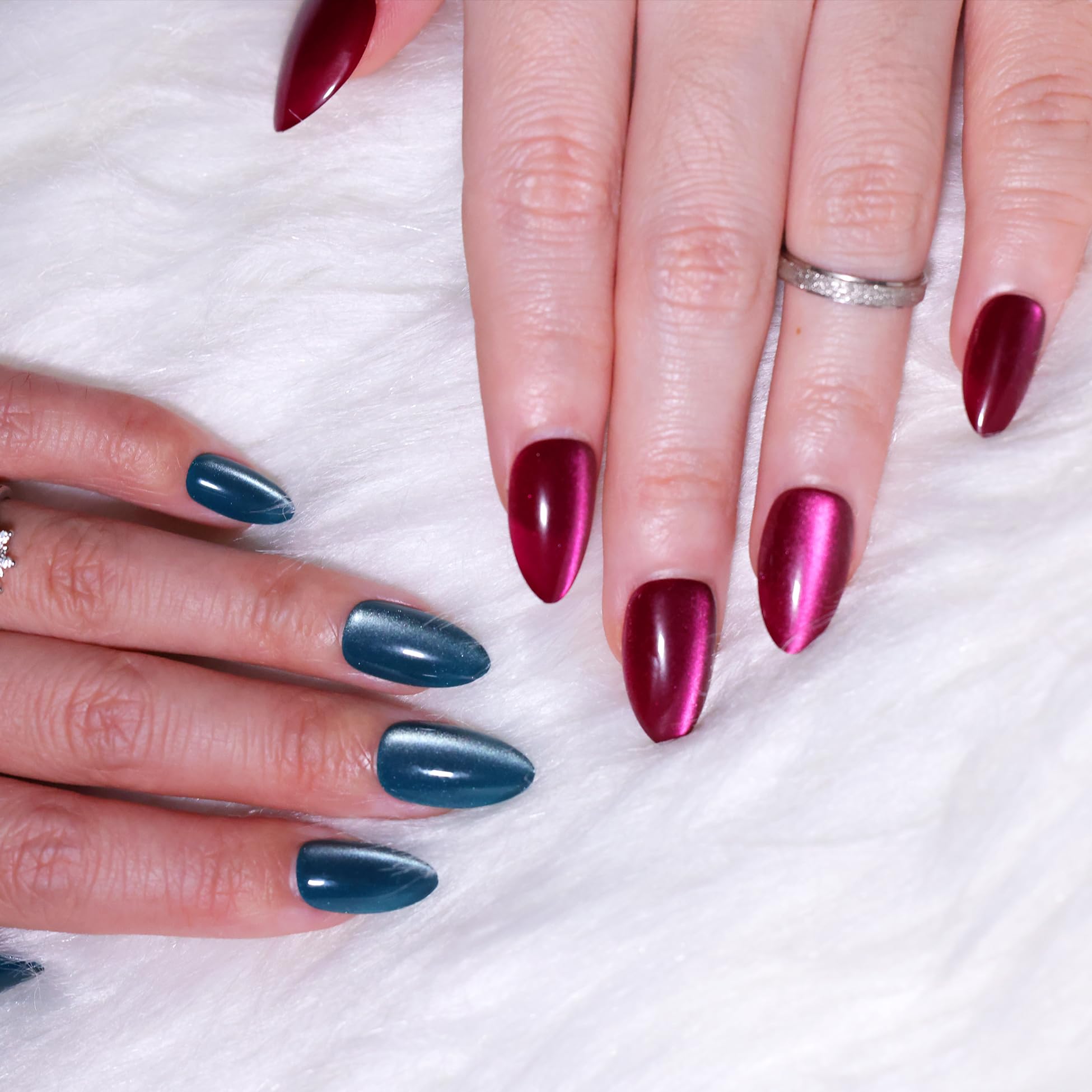 ALICE Press On Nails Short, Natural Almond Stick On Nails, Rose Purple Cat Eye Reusable Press on Nails, Fake Nail 15 Sizes 30 Pcs with Nail Glue and Nail Remover - Image 7