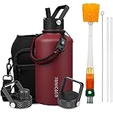 YONICOER Insulated Water Bottle 64oz,Triple Wall Vacuum Stainless Steel(Dishwasher Safe),Leak Proof & Non-BPA,Flask Jug with Paracord Handle & Straw Spout Lids Sports Red