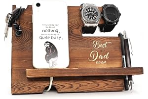 KU-DaYi Best Dad Ever - Dad Father Gift from Son or Daughter, Fathers Day Dift, Nightstand Organizer with Coaster, Wooden Desk Docking Station