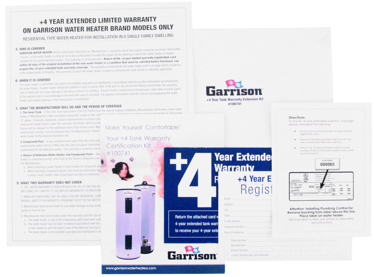 Garrison 479GARWAR 4 Year Extended Warranty for Water Heaters, English,  Plastic, 15.34 fl. oz, 9" x 5" x 0.38": Amazon.com: Industrial & Scientific
