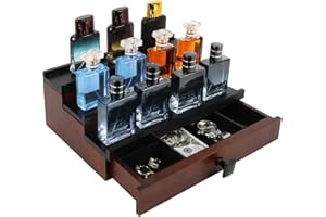 TIRYIUOU Cologne Organizer for Men, 3 Tier Cologne Stand, Wooden Perfume Stand Organizer Display, Cologne Shelf with Drawer and Hidden Compartment, Gift for Men