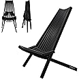 Melino Wooden Folding Chair for Outdoor - Black Low Profile Acacia Wood Lounge Chair with FSC Certified - Fully Assembled Outdoor Foldable Chairs for Patio, Porch, Pool Deck, Lawn, Garden