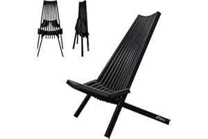 Melino Wooden Folding Tamarack Chairs, FSC Certified Acacia Low Profile Adirondack Chairs, Wood Folding Chair for Outdoor, Patio, Porch, Pool, Backyard, Garden, Balcony and Deck - Black - Single