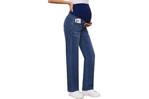 POSHGLAM Women's Maternity Jeans Straight Leg 30'' Over Belly Comfy Stretch Denim Pants, S-XXL