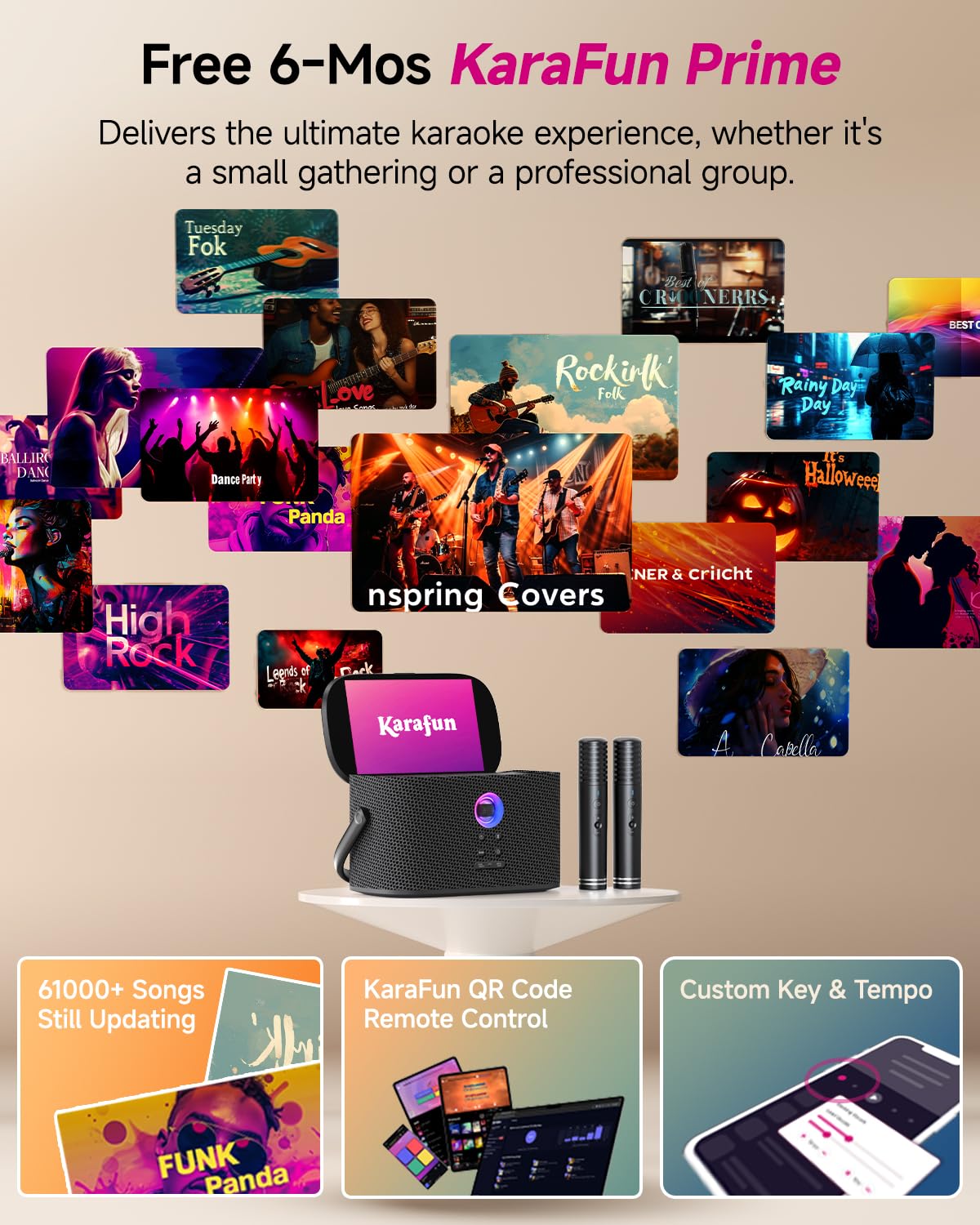 Ikarao Portable Karaoke Machine for Adults, Built-in Lyrics Display and Screen, 2 Self-Charging Wireless Microphones, Karaoke App, 140W Speaker, Connects to TV for Home Party Birthday Outdoor Camping