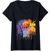 Women's Basketball Colorful Drip for Player and Fan Graphic V-Neck T-Shirt