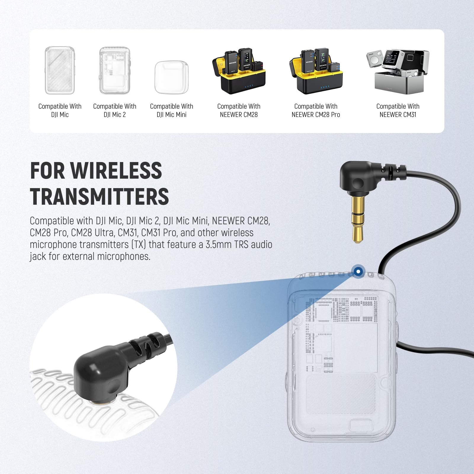 NEEWER Mini Lavalier Microphone (2 Pack), 6.6ft/2m Clip On Wired Condenser Lapel Mic with 3.5mm TRS Plug, Compatible with DJI Mic 2, Rode Wireless Go II, NEEWER CM28 CM31 Camera, LM5