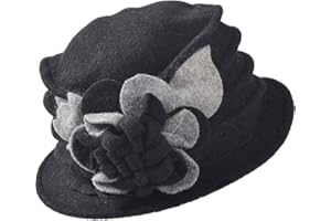 FORBUSITE Vintage Women Floral Wool Dress Cloche Winter Hat 1920s