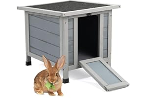 Coziwow Rabbit Hutch, Outdoor Cat House Weatherproof, Bunny Cage Indoor with Openable, Portable Small Animals Shelters with Nonslip Ramp for Hideout Rabbits/Feral Cats/Chicken/Duck/Small Animals-Gray