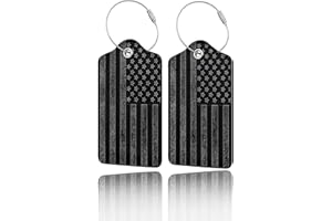 GACCAP 2 Pack Luggage Tags for Suitcase, Privacy Cover ID Label with Stainless Steel and Address Card for Travel Bag Backpack Cruise Ship Essentials Tag Men Boys - Black Grey American Flag