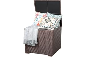 Patiorama 88 Gallon Wicker Deck Box, Indoor/Outdoor Storage Box for Patio Cushions, Gardening Tools and Toys - Resin Rattan Patio Cushion Storage Bin, Brown