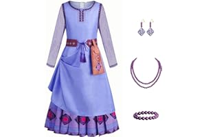 Mcgeeney Wish Asha Dress - Princess Asha Costume for Girls 3-12 - Dress Up Set with Belt, Pouch, Necklace and Earrings