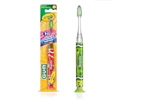 GUM Crayola Kids’ Timer Light Toothbrush, Soft, Suction Cup Base, Gentle, Ages 3+, Colour Varies, 1 Single Toothbrush