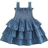Gaono Toddler Girl Summer Sundresses Baby Denim Ruffle Dress Sleeveless Strap Pleated A-line Layered Cake Flowy Jean Dress