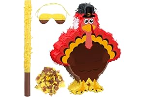 Leyndo Turkey Fall Piñata Thanksgiving Piñata with Stick Confetti and Blindfold Autumn Festival Party Games for Adult Carnival Event Birthday Party Decorations