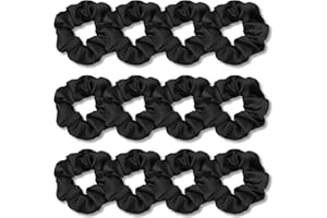 IVARYSS Scrunchies for Hair Sleep, Premium Satin Soft Than Silk for Women Curly Hair, Cute Bands Ties for Girls Thin | Thick Hair Styling, 12 Pack, Black