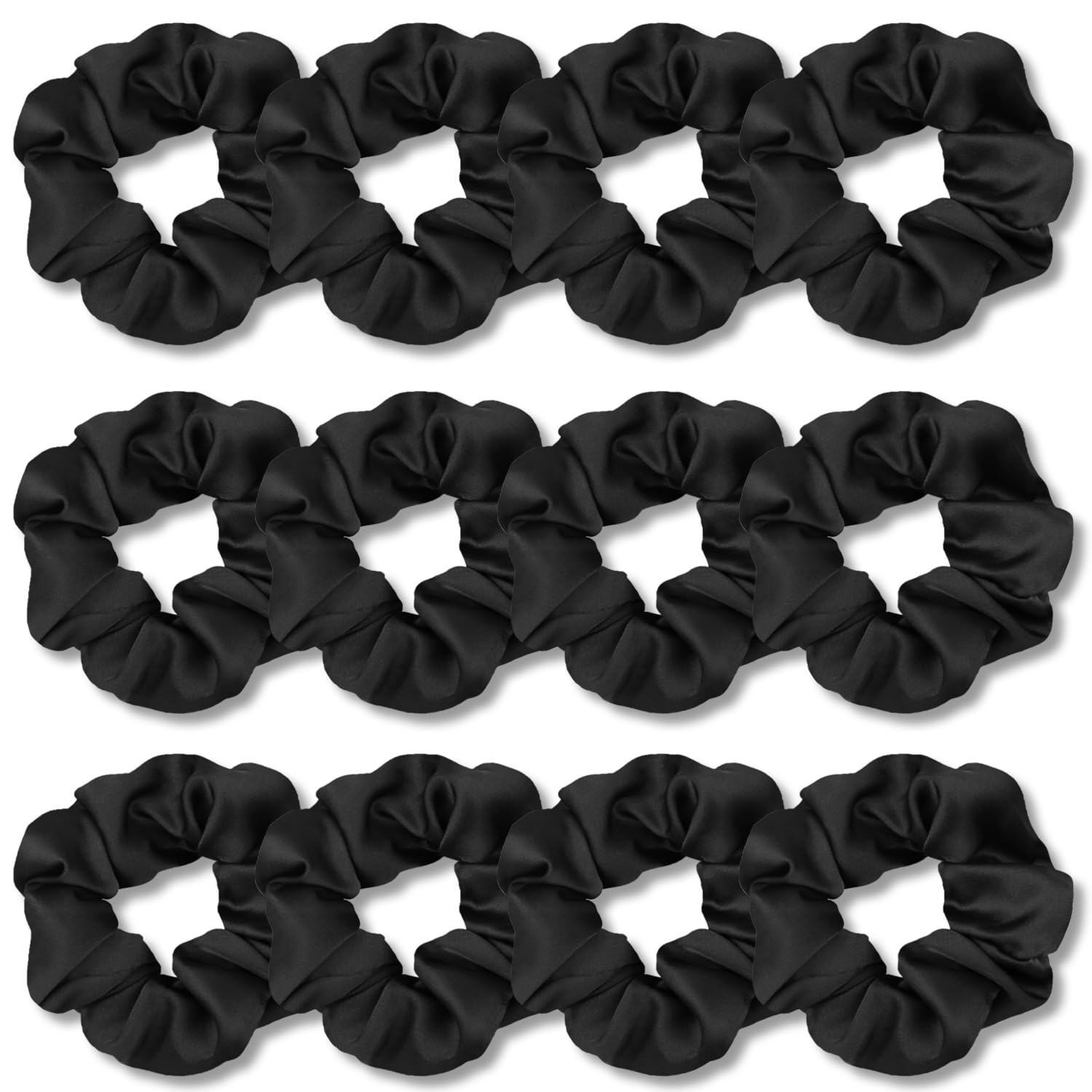 VENUSTE Scrunchies for Women, Premium Satin Softer Than Silk, Bobbles Hair Bands for Women's Hair Accessories, 12 Pack (Black)