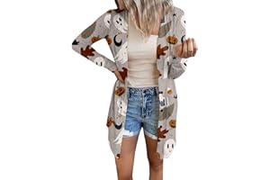 MGWTFZDL Women's Halloween Cute Cardigan Pumkin Cat Long Sleeve Open Front Lightweight Cardigans 2024 Halloween Clothes