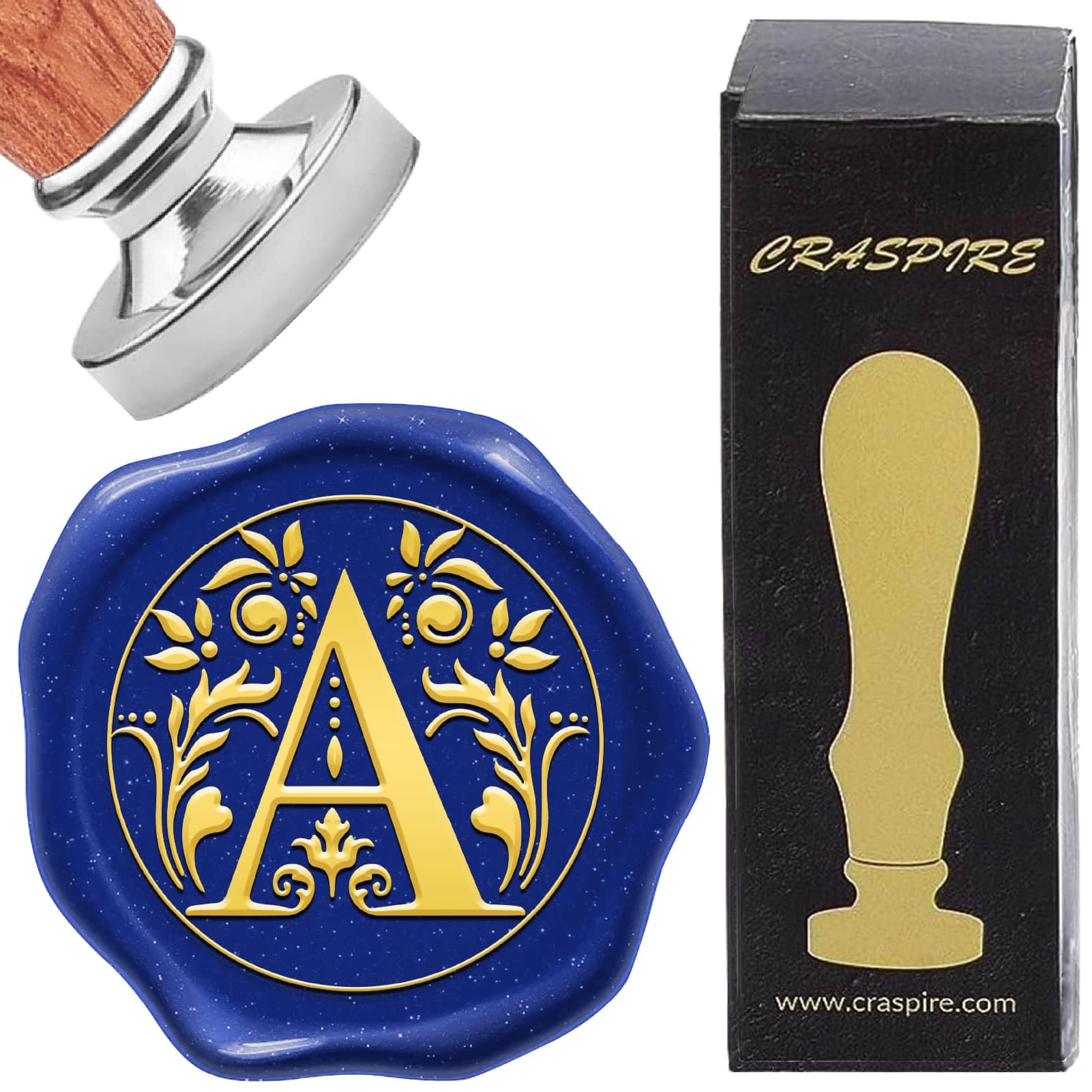 CRASPIRE Initial Alphabets A Wax Seal Stamp Letter Vintage Removable Silver Brass Sealing Stamp Heads 25mm Copper with Wooden Handle for Wedding Christmas Envelopes Invitations Card DIY Craft Gift