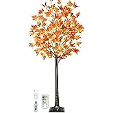 5FT 90LED Lighted Maple Tree - Thanksgiving Decor Artificial Tree with 9 Acorns 180 Leaves, Remote 8 Flashing Modes, Timing, Fall Tree for Outdoor Wedding Party Autumn Decor