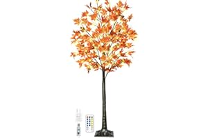 TIYIVIRI 5FT 90LED Lighted Maple Tree - Thanksgiving Decor Artificial Tree with 9 Acorns 180 Leaves, Remote 8 Flashing Modes, Timing, Fall Tree for Outdoor Wedding Party Autumn Decor…
