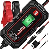 Sailvono 4A Battery Charger, 6V and 12V Smart Trickle Charger, 10-Stages 14.6 Volt LiFePO4 Automatic Battery Maintainer with Supply Mode for Motorcycle Car Lawn Mower Boat Marine Lead Acid Batteries