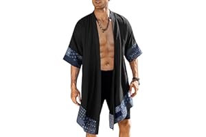 COOFANDY Men's Ruffle Shawl Collar Lightweight Cardigan Long Kimono Jackets Open Front Drape Cape Coat